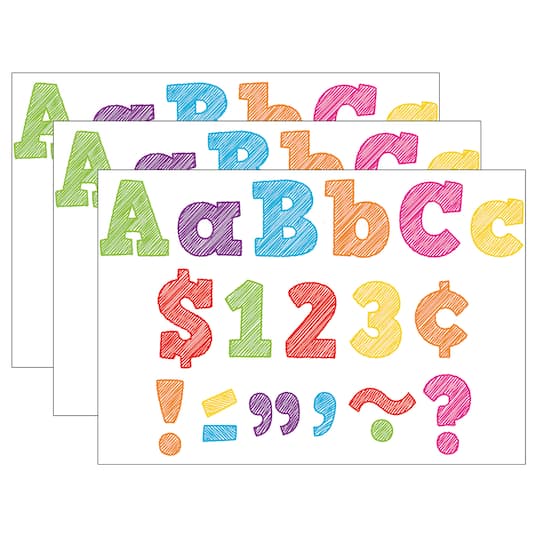 Teacher Created Resources® Scribble Bold Block 4" Letters Combo Pack, 230 Characters Per Pack, 3 Packs of 690
